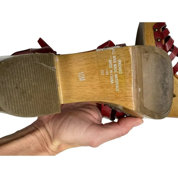 Indigo Rd. Women's Kokka Red Leather Platform Sandal Size 10 Wood Chunky Heel - Picture 8 of 8